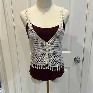 Cream Crochet Button-Up Vest